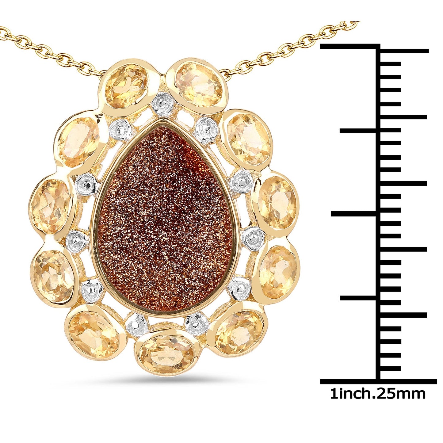 14K Yellow Gold Plated 5.14 Carat Genuine Red Droozi and Citrine .925 Sterling Silver Pendant - ThisandThatShoppe