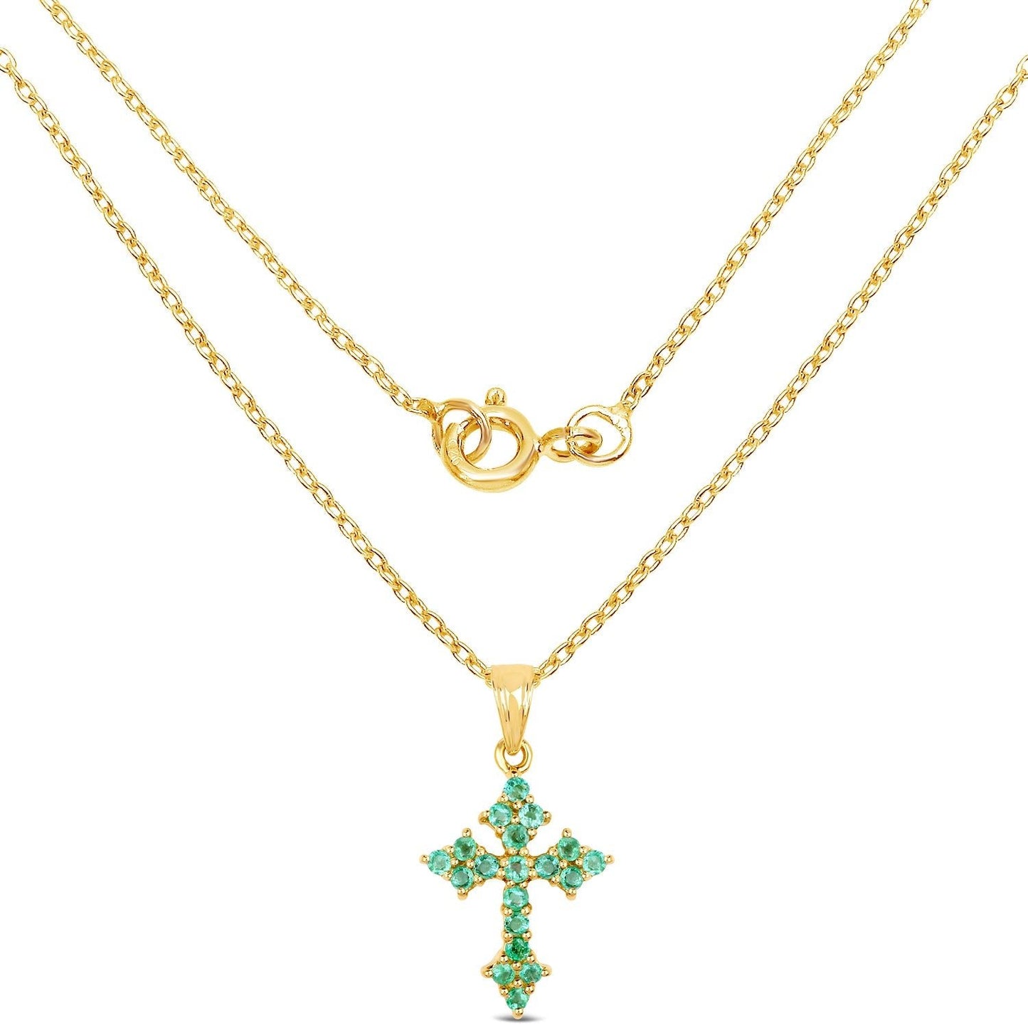 14K Yellow Gold Plated 1.05 Carat Genuine Zambian Emerald .925 Sterling Silver Pendant - ThisandThatShoppe