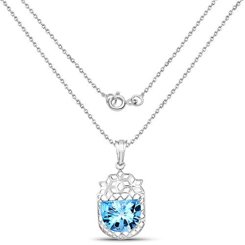 10.90 Carat Genuine Swiss Blue Topaz .925 Sterling Silver Pendant - ThisandThatShoppe