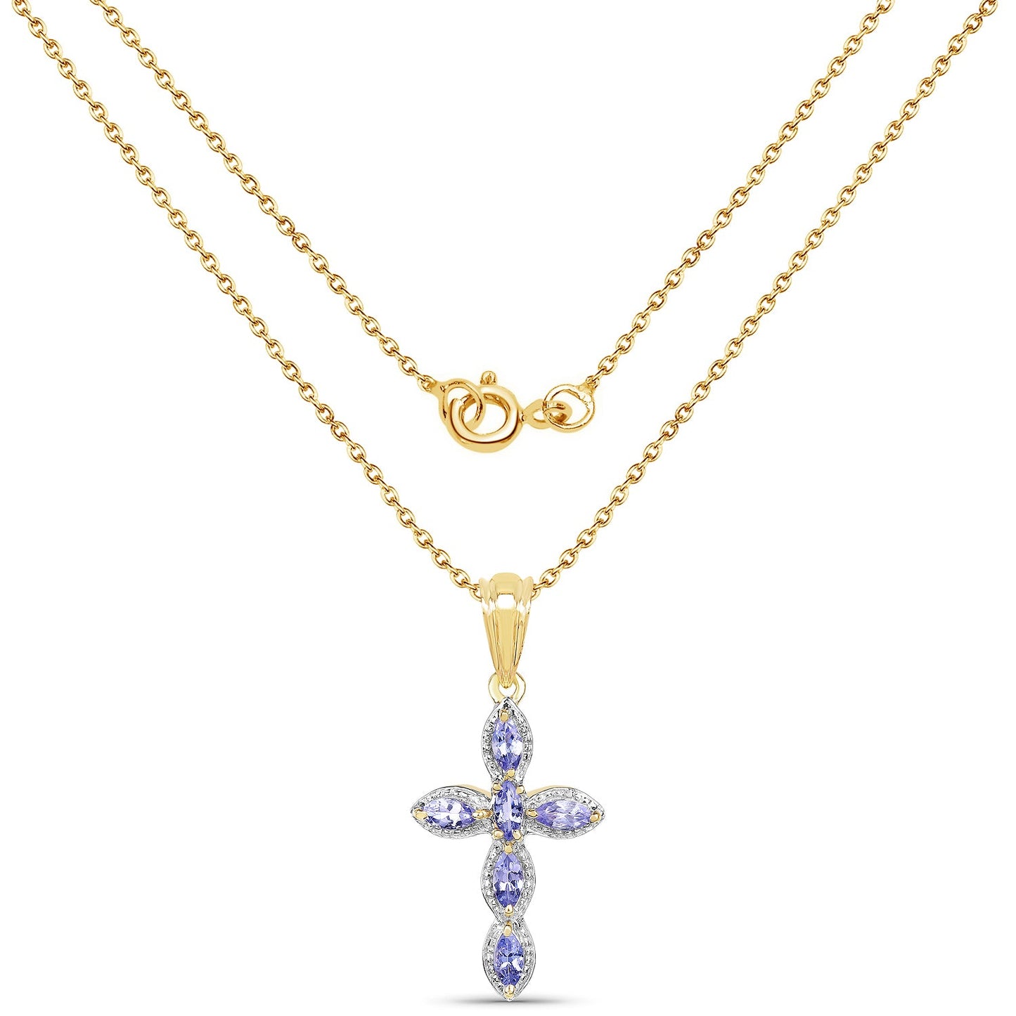 14K Gelbgold plattierter 0,84 Karat echter Tansanit .925 Sterlingsilber-Anhänger