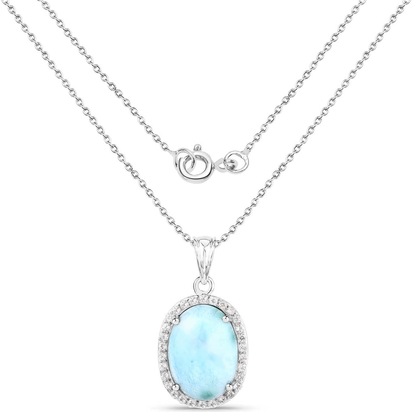 13,55 Karat echter Larimar- und Weißtopas-Anhänger aus 925er Sterlingsilber
