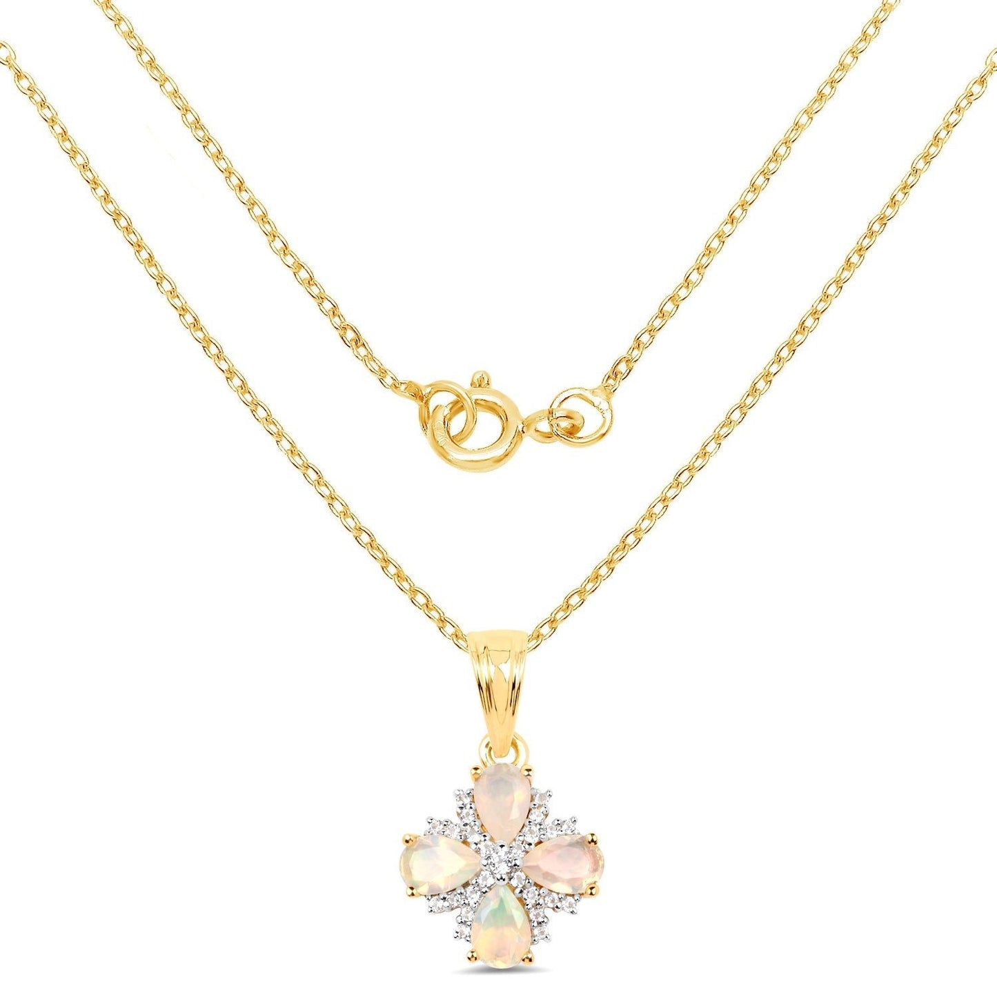 14K Yellow Gold Plated 1.19 Carat Genuine Ethiopian Opal & White Topaz .925 Sterling Silver Pendant - ThisandThatShoppe