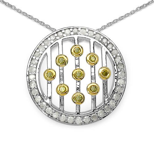 0.50 Carat Genuine White Diamond and Yellow Diamond .925 Sterling Silver Pendant - ThisandThatShoppe
