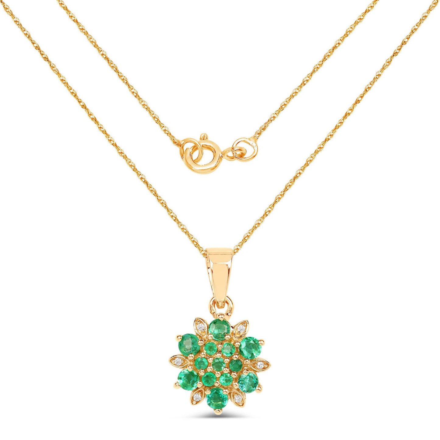 0.72 Carat Genuine Zambian Emerald and White Diamond 14K Yellow Gold Pendant - ThisandThatShoppe