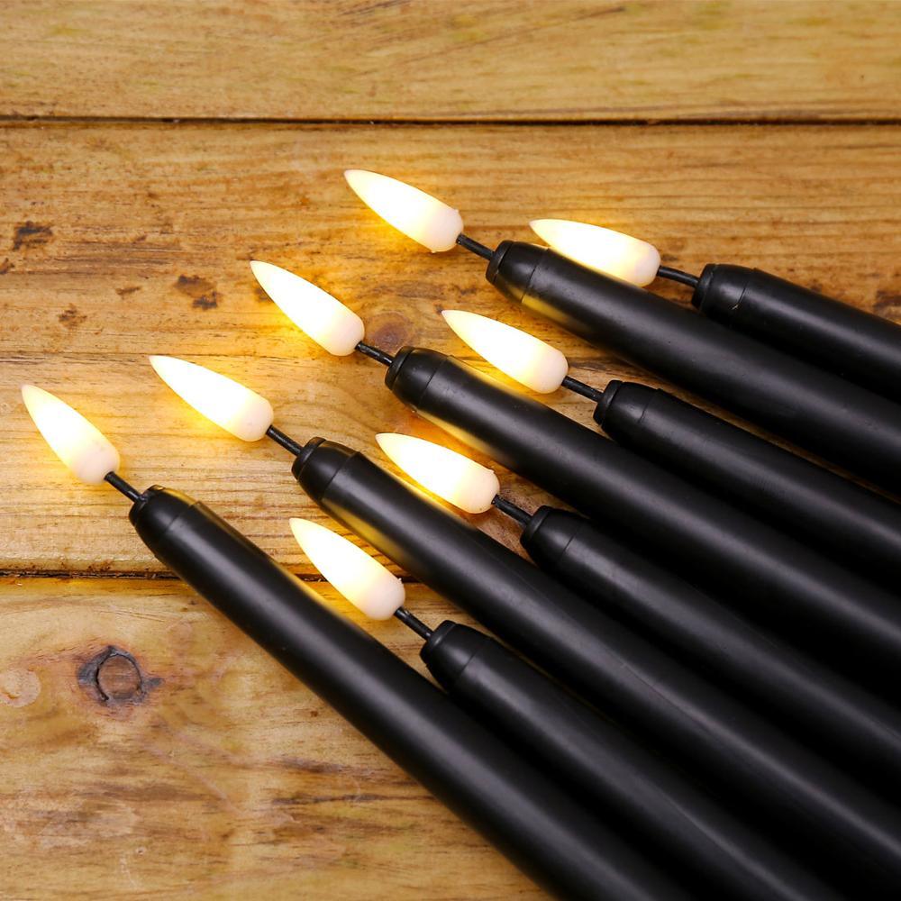 Pack of 6 Black LED Birthday Candles Flameless Taper Candles LED Taper Candles Led Candle Lights Flickering Candles For Halloween Christmas Yellow/Warm White Plastic Flameless Flickering Battery Operated LED Halloween Candles