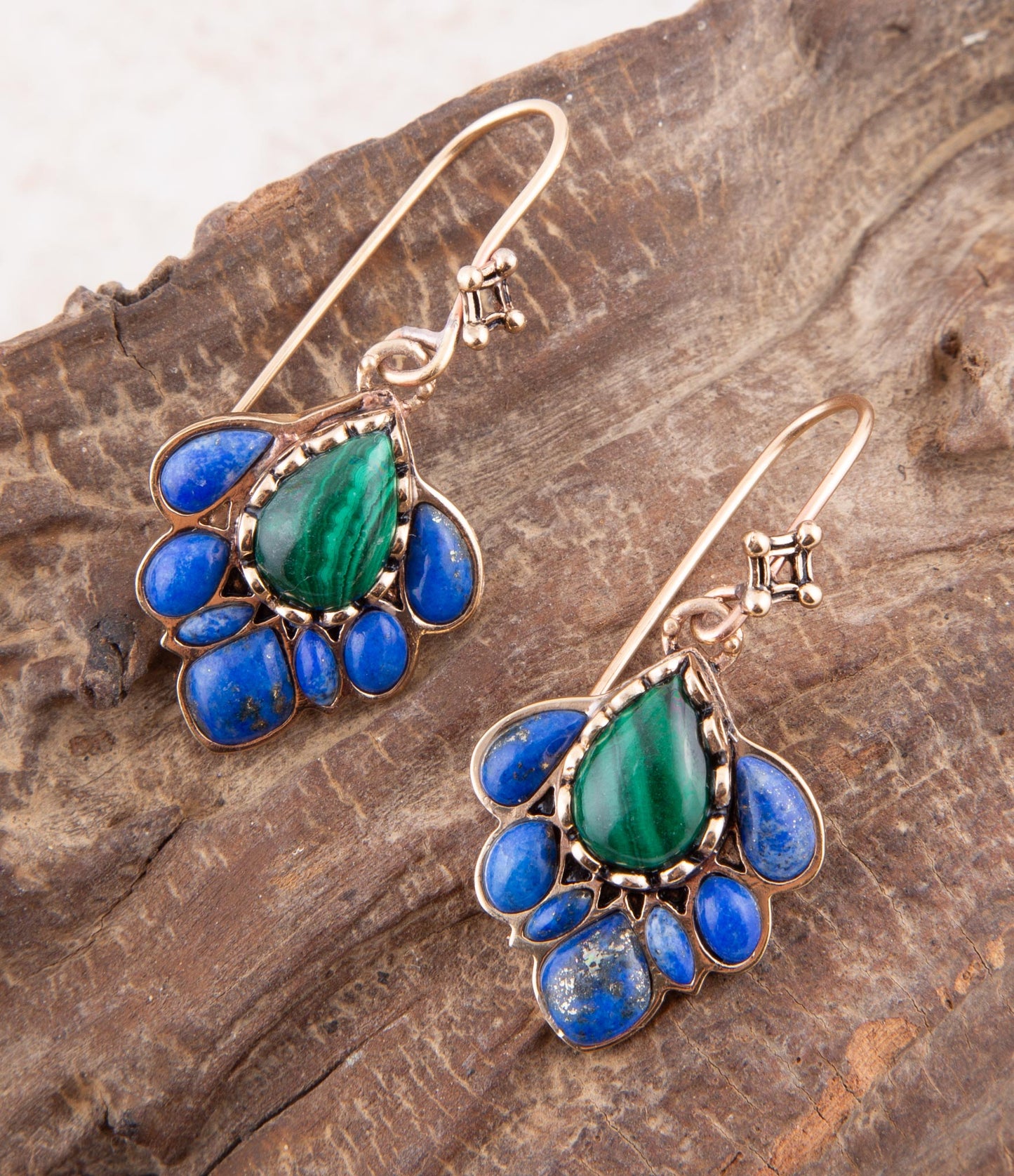 Peacock Blue Lapis Golden Drop Earrings - ThisandThatShoppe
