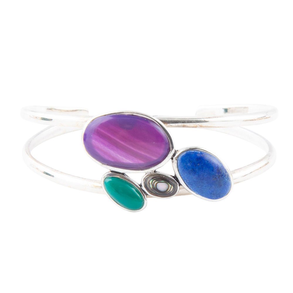 Peacock Multi-Stone and Sterling Silver Cuff Bracelet - ThisandThatShoppe