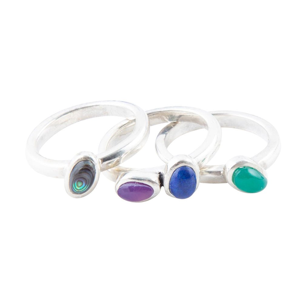 Peacock Colorful Multi-Stone and Sterling Silver Ring Set - ThisandThatShoppe