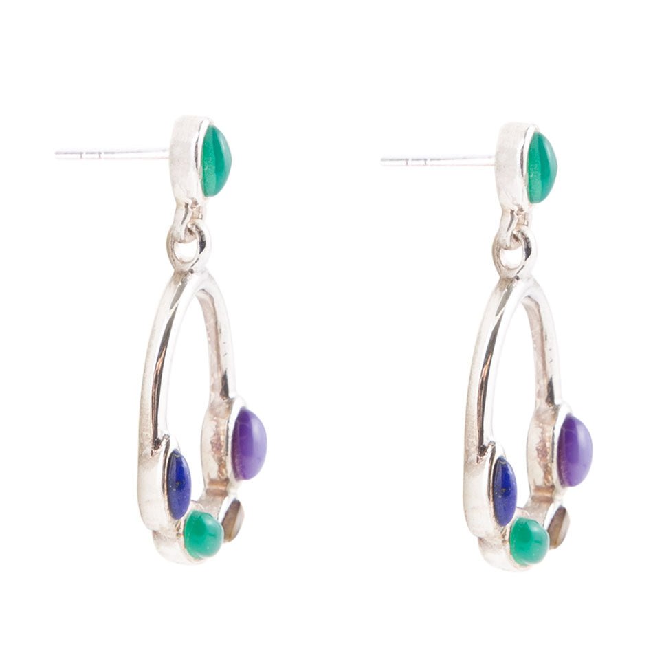 Peacock Multi-Stone Sterling Silver Earrings - ThisandThatShoppe