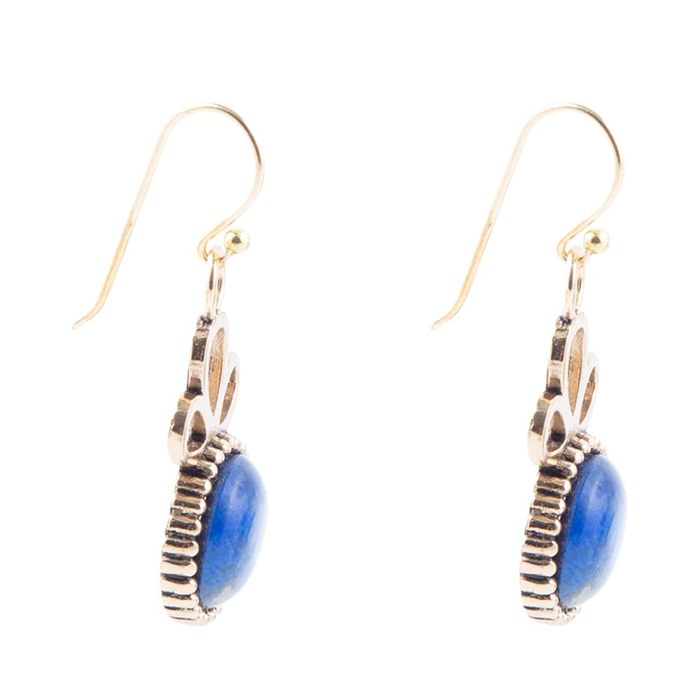 Petals of Blue Lapis Drop Golden Earrings - ThisandThatShoppe