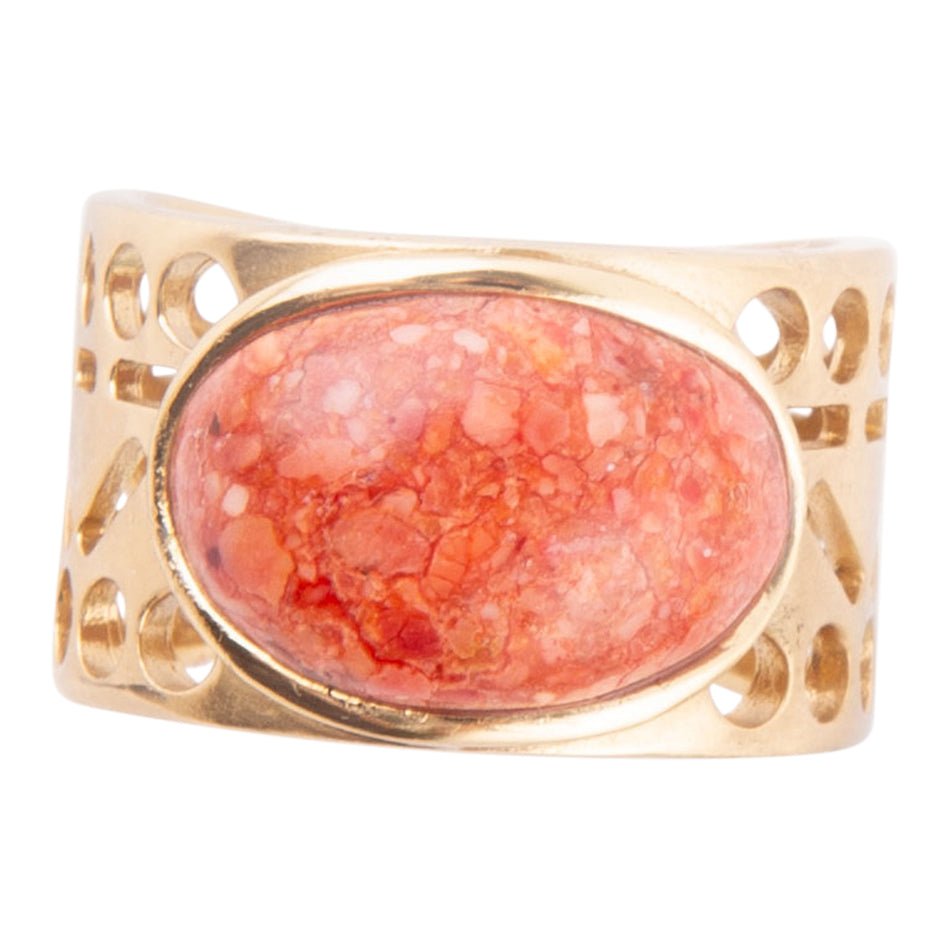 Pharoah Orange Sponge Coral and Golden Bronze Ring - ThisandThatShoppe