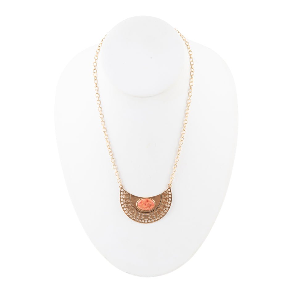 Pharoah Orange Sponge Coral Pendant and Golden Bronze Necklace - ThisandThatShoppe