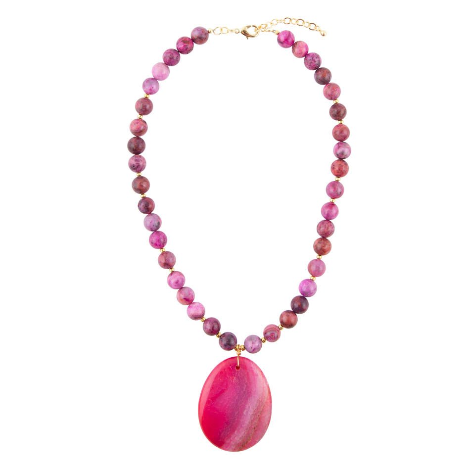 Pink Magenta Dreams Agate Slab Pendant Necklace - ThisandThatShoppe