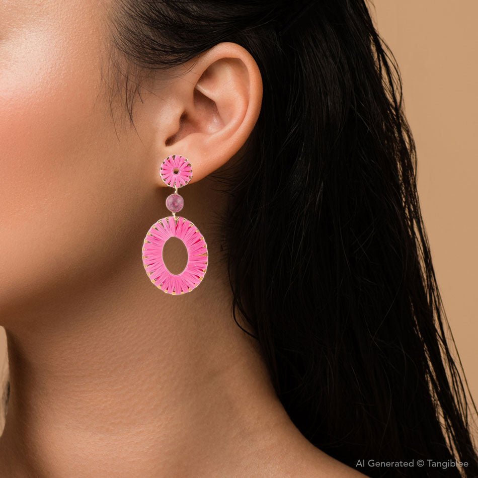 Pink Magenta Dreams Round Golden Earrings - ThisandThatShoppe