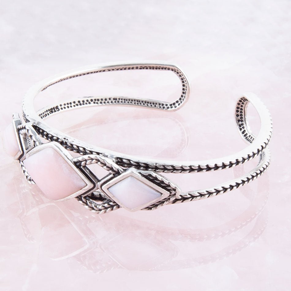 Pink Opal and Sterling Silver Cuff Bracelet - ThisandThatShoppe