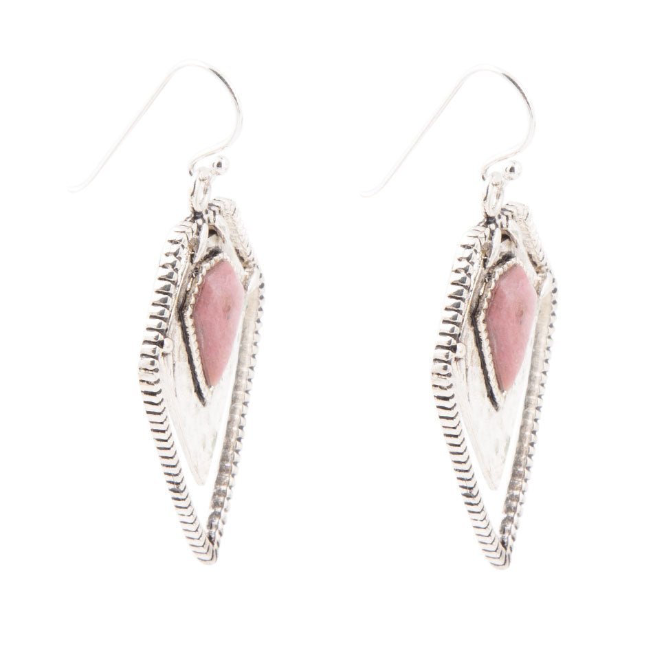 Pink Rhodonite Shield Sterling Silver Drop Earrings - ThisandThatShoppe