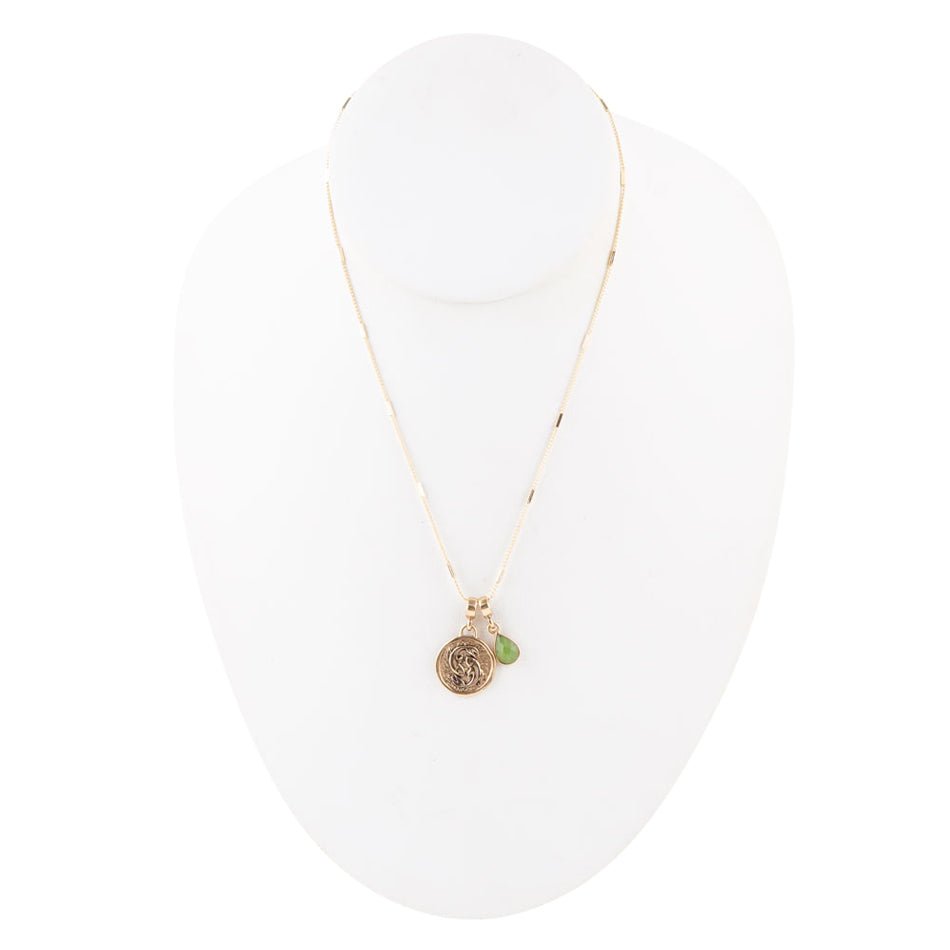Pisces - Zodiac Green Jade Golden Charm Necklace - ThisandThatShoppe