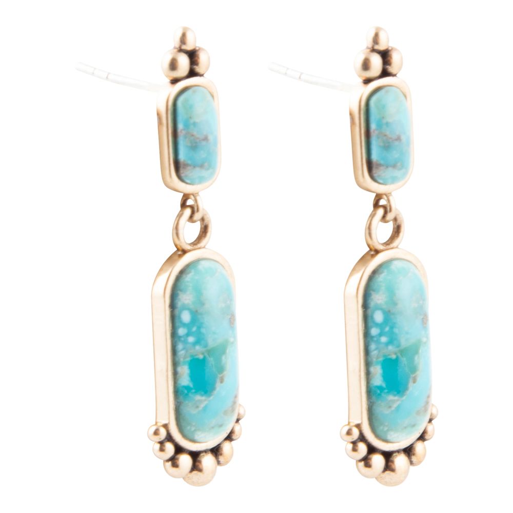 Plateau Blue Turquoise and Golden Earrings - ThisandThatShoppe
