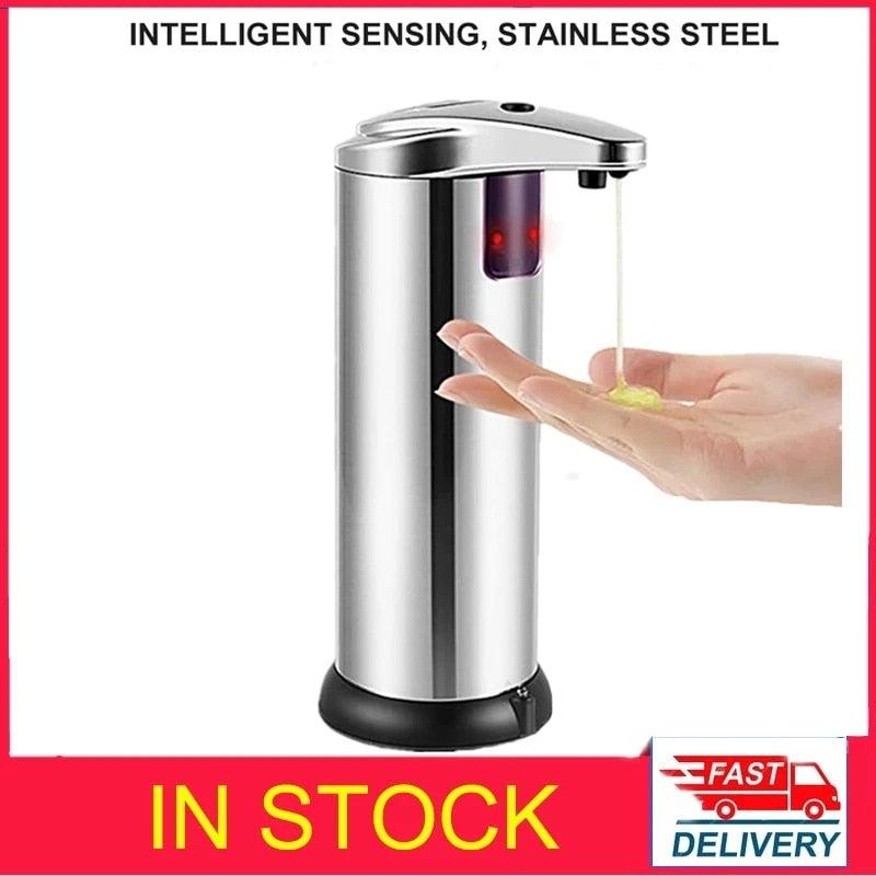 Portable Soap Dispensers Stainless Steel Automatic Liquid Dispenser Smart Sensor 250ML Hand Wash Sanitizer Touchless Automatic Soap Dispenser Infrared Motion Sensor Dish Liquid Hands Free Auto Hand Soap Dispenser For Bathroom and Kitchen