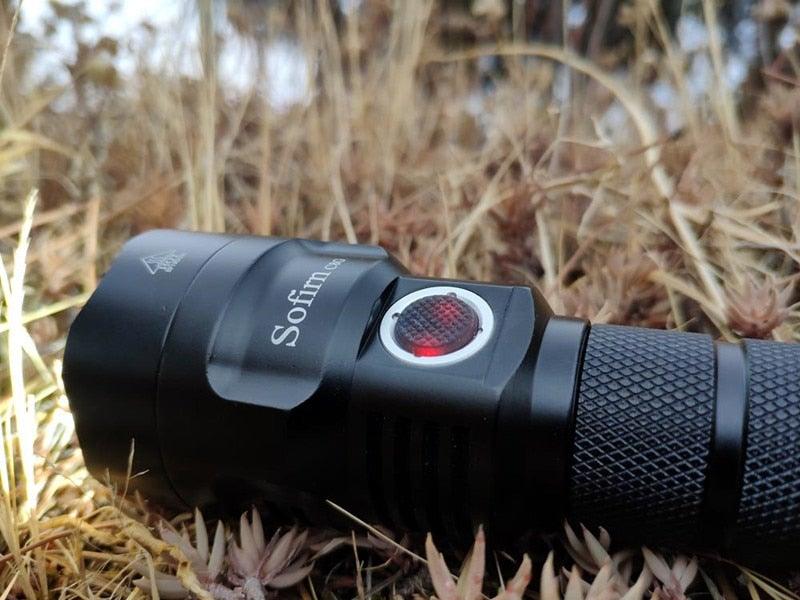 Powerful Flashlight Rechargeable Waterproof Searchlight Powerful Long Beam Distance LED Super Bright Flashlight Cree Torch with Ramping Indicator USB Charger Super Bright Torch Best For Hiking Hunting Camping Outdoor Sport