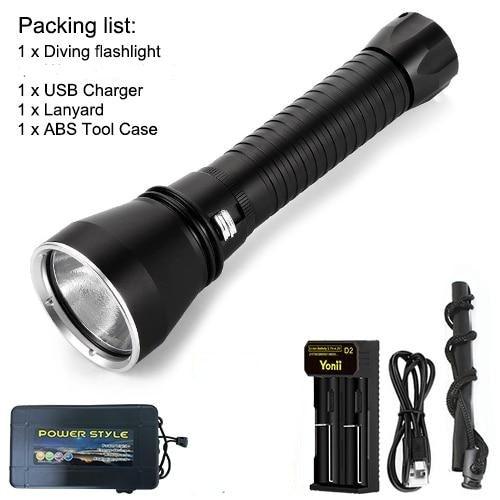 Powerful LED Rechargeable Dive Flashlight Cree Diving Flashlight Underwater Waterproof High Lumen LED Scuba Diving Torch Flashlight For Scuba Diving Underwater Torch