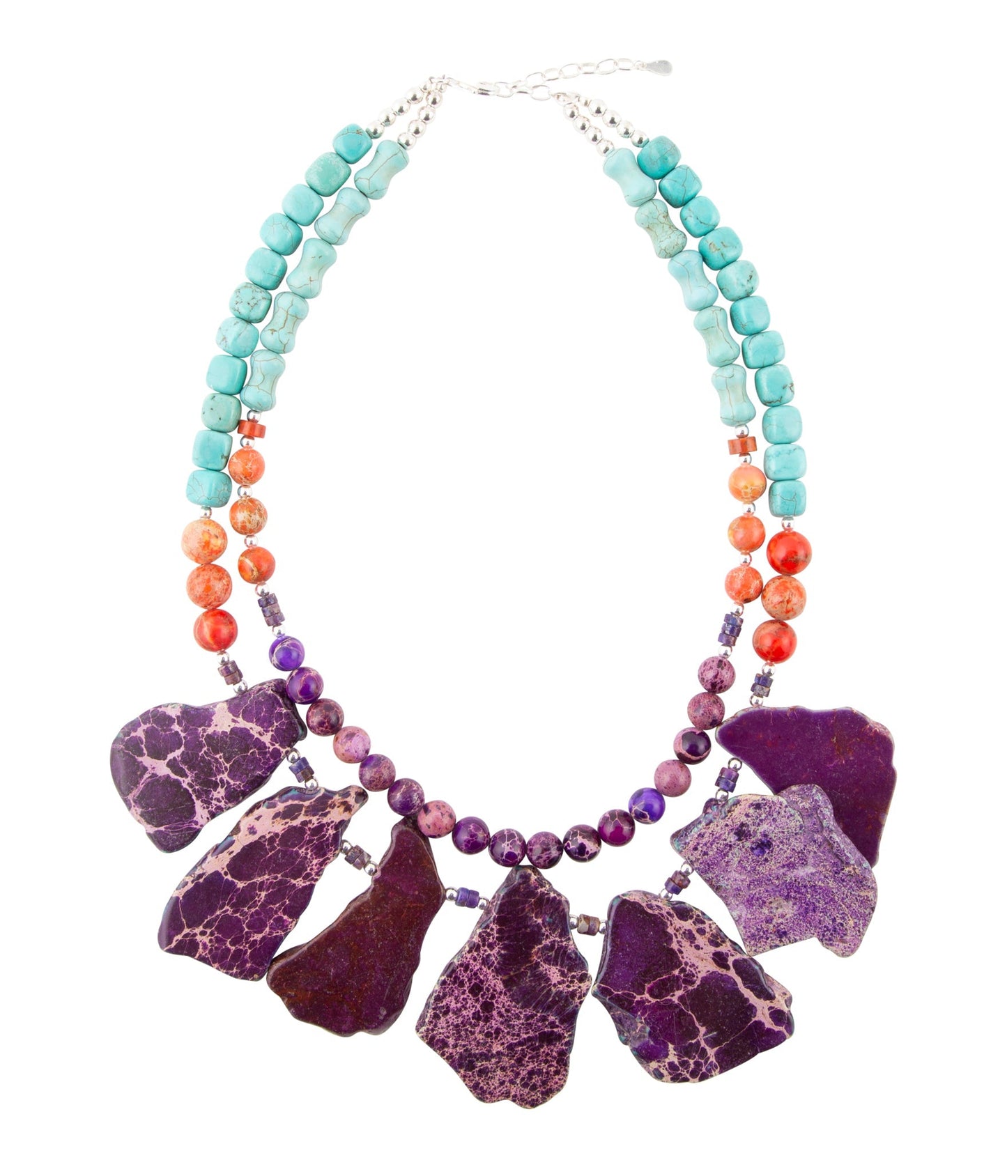 Collier fantaisie Prescott en magnésite bleue, violette et orange