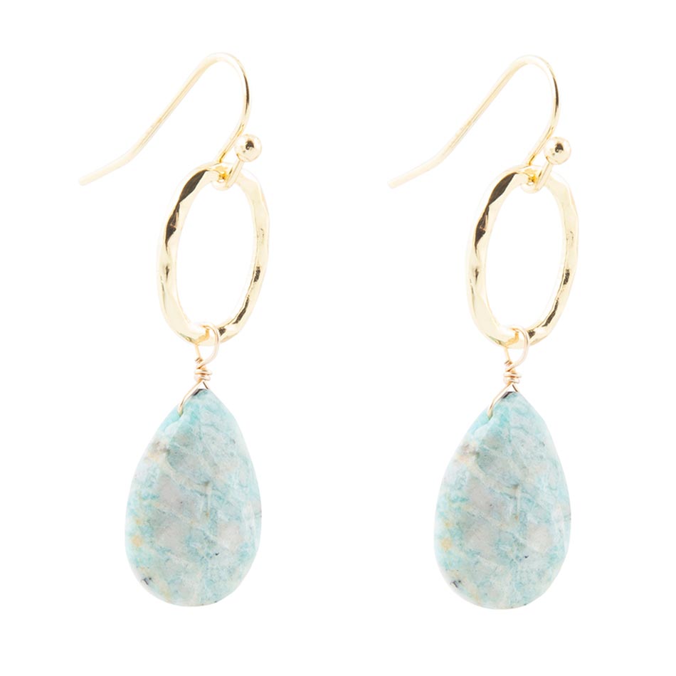Pretty Drops of Blue Amazonite Golden Drop Earrings - ThisandThatShoppe