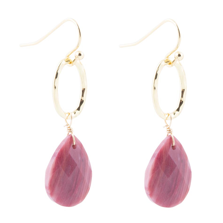 Pretty Drops of Pink Rhodonite Golden Drop Earrings - ThisandThatShoppe