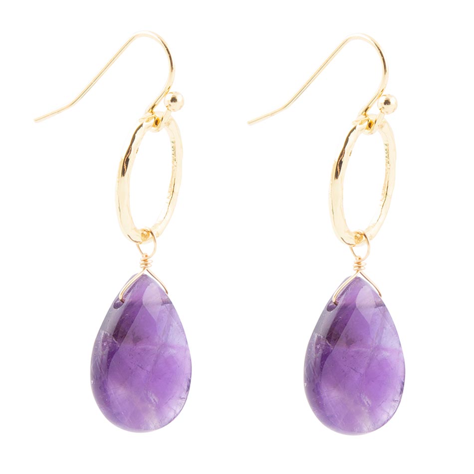 Pretty Drops of Purple Amethyst Golden Drop Earrings - ThisandThatShoppe