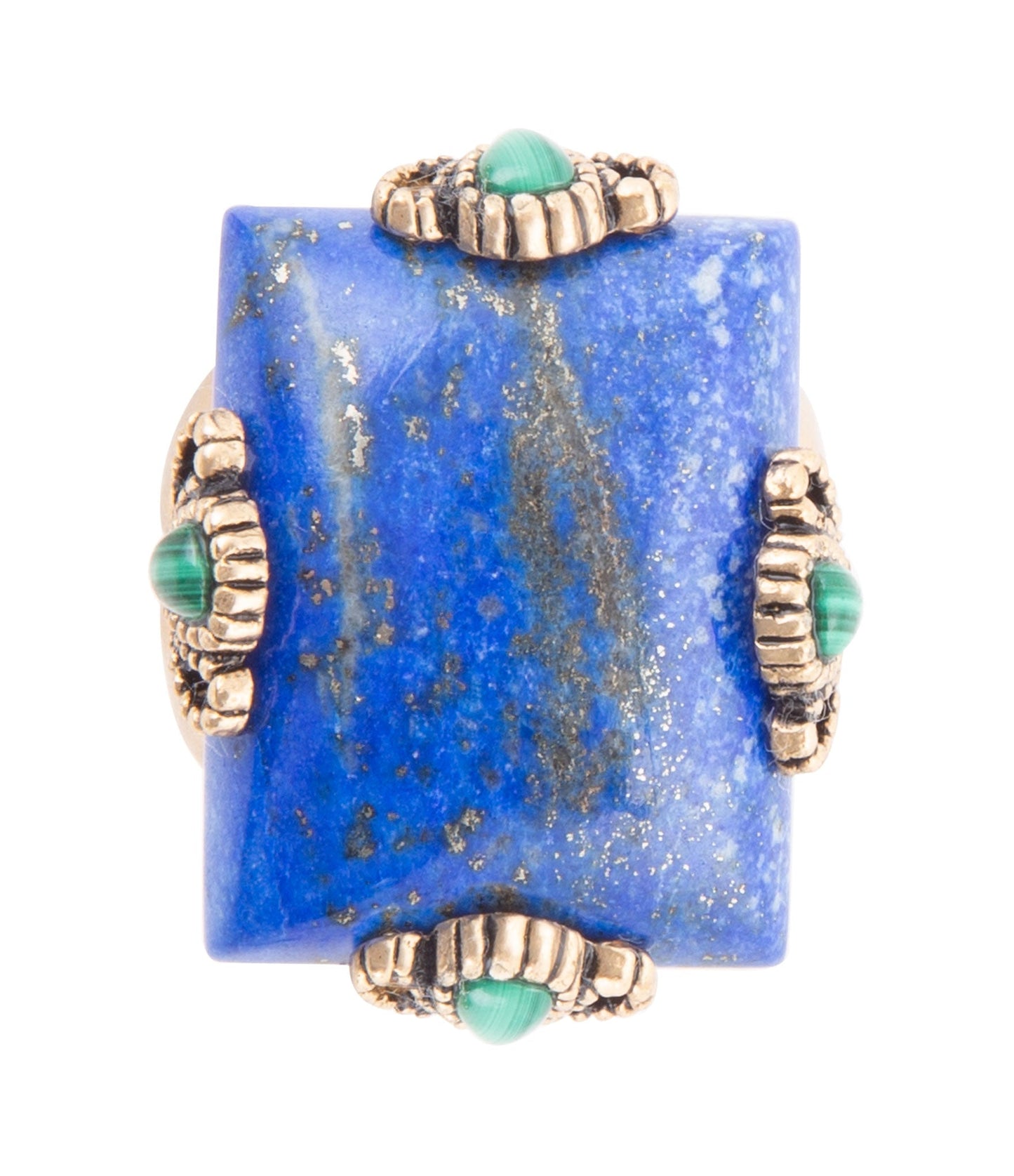 Prismatischer blauer Lapislazuli- und Malachit-Goldring