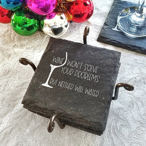 Slate Coaster Hand-Stamped Artisan Drink Coaster With Cork Feet - USA Slate