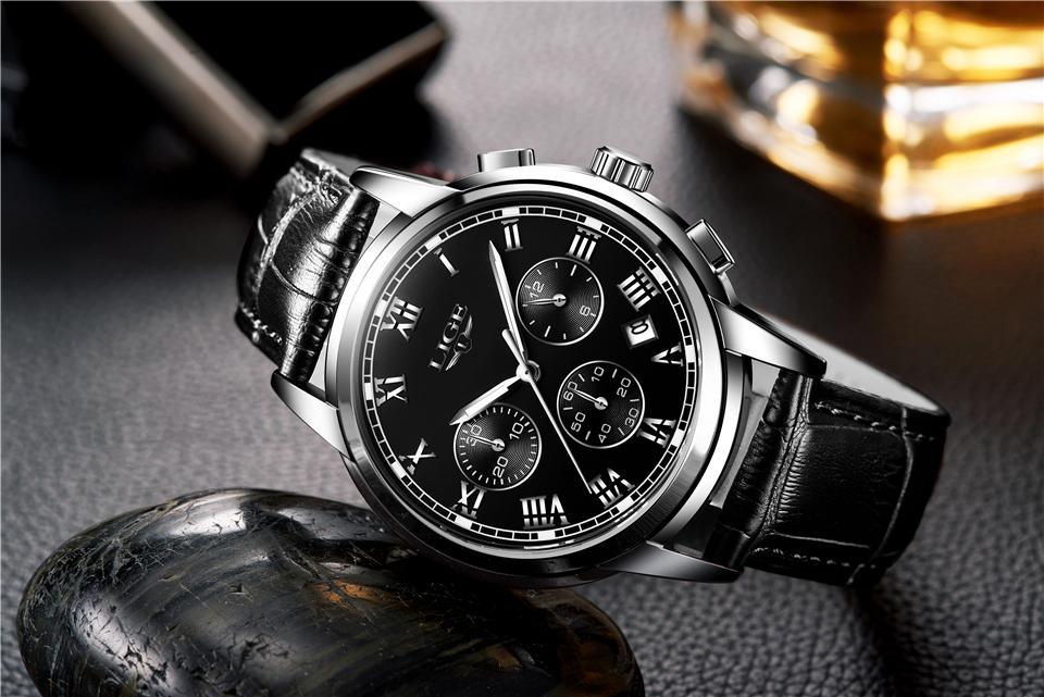 Men's Elegant Watch With Chronometers And Leather Belts Business Style Perfect Gift Excellent Look
