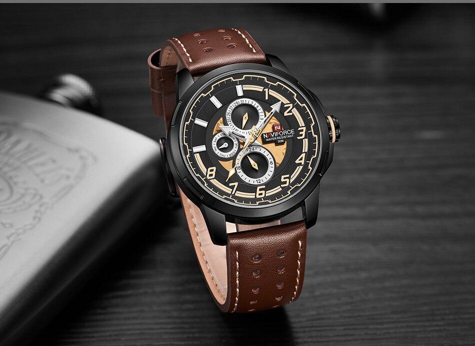 Sport Watches For Man Waterproof Watch Analog Quartz Leather Band Date Calendar Unique Wristwatch Perfect Gift