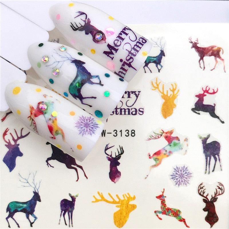 New Christmas Water Decal Nail Art Nail sticker New Year Slider Tattoo Full Cover Santa Claus Snowman Designs Xmas Decals 3D Wave Design Decoration for Women Girls Tape Nail Art Stickers Decal Decoration Nail Art Accessories Decoration Decal