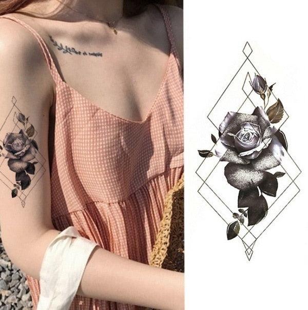 Luxury Colorful And Black Womens Tattoo Temporary Flower Waterproof Elegant Modern Tattoo For Shoulder
