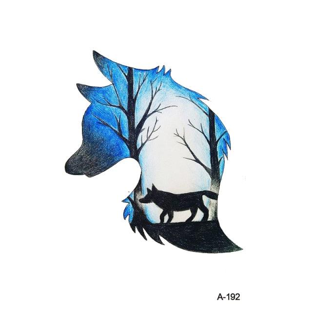 Temporary Animal Head Wolf Design Waterproof Body Sticker Fashion Tattoo For Womens Mens