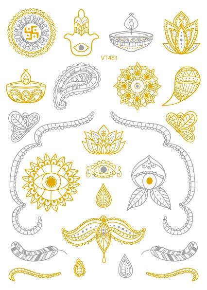 Luxury Metallic Temporary Tattoo Gold Silver Flower Sticker Long Lasting Gold Design For Womens