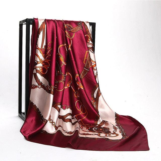 Luxury Long Soft Square Silk Scarves Lightweight Elegant Satin Silk Soft Head Wrap Escharpe Hijab Scarf Muslim Female Silky Shawls Wrap Hair Head Scarves Bandanna For Women 90*90cm