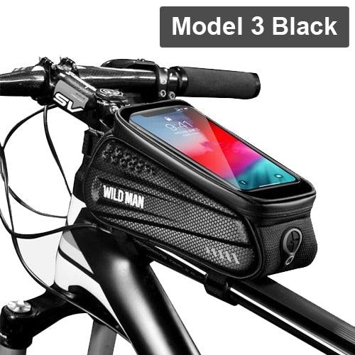 Black Bike Bag Frame Front Top Tube Cycling Bag Waterproof Phone Case Touchscreen Bag Pack Bicycle Accessories Bike Bicycle Bag Waterproof Bike Phone Mount Bag Front Frame Top Tube Handlebar Bag Touch Screen Holder Case For Cell Phones 6.6in