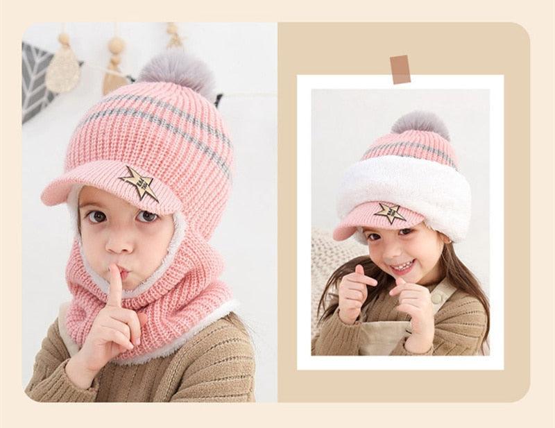 Thick Knitted Acrylic Winter Beanie Hats For Kids Child Outdoor Warm Balaclava Cap Girls Boys Bib Mask Face Cover Hairball Hat Beanie Cap Mask Scarf Hat Set Outdoor Sport Warm Beanies Hat For Men Knitted Hats Bandana Hiking Camping Kid Neck Warmer Cap