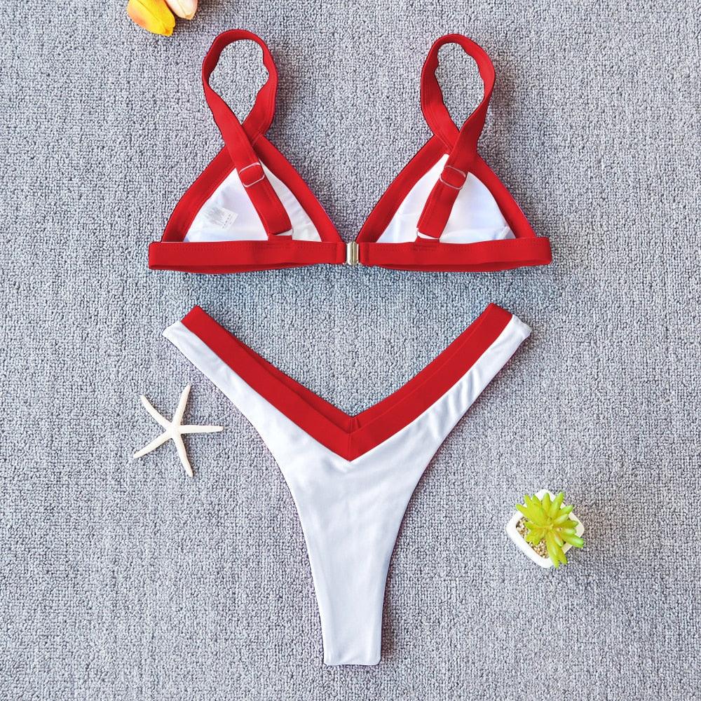 Bikini Solid Swimsuit Women Swimwear Push Up Bikini Set Patchwork Summer Beach Bathing Suit Swim Wear Halter Bikini Swimsuit Beach Swimming Traveling High Leg Bikini