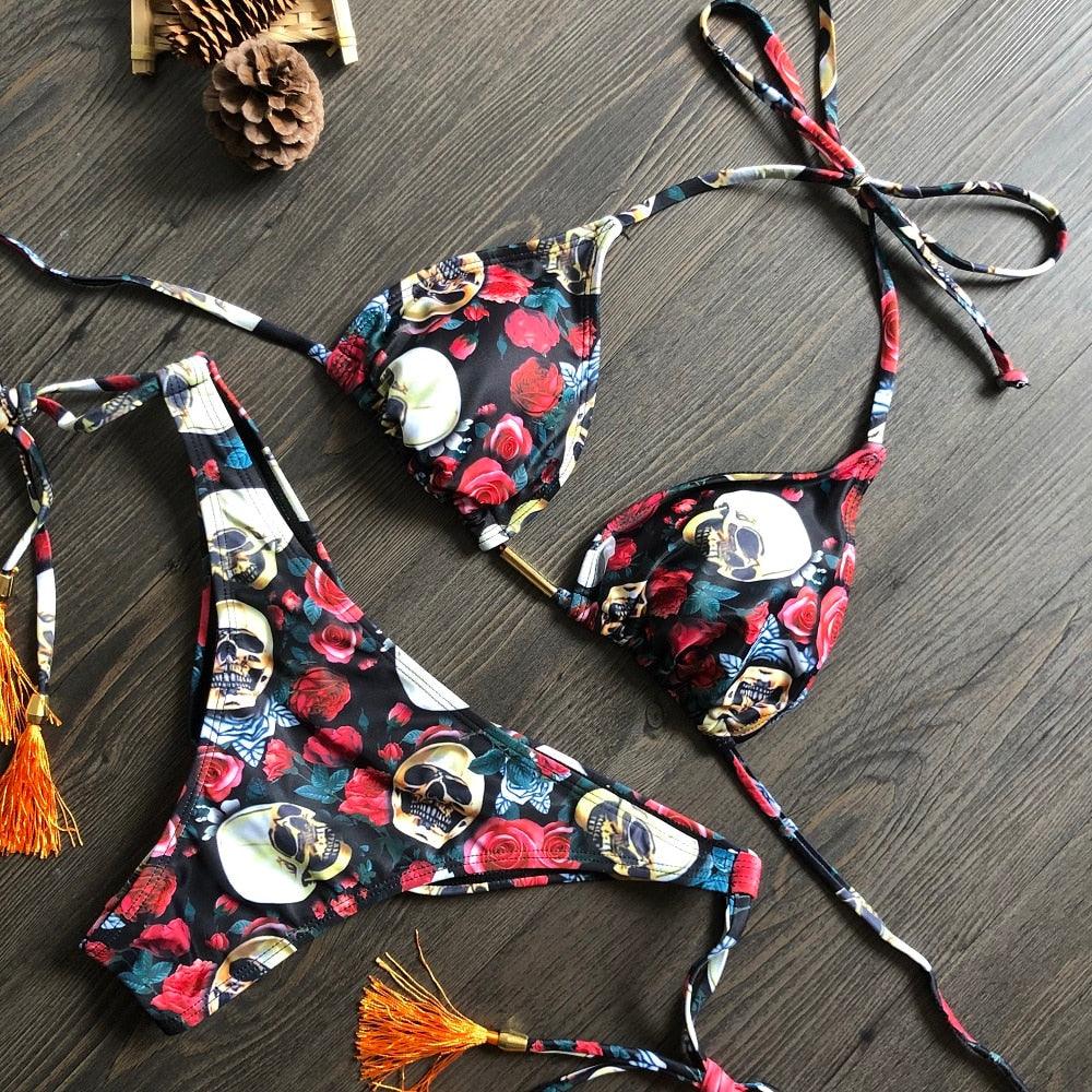 Popular Women's Beachwear Bikini Set Swimwear Push-Up Padded Swimsuit Floral Bikini Set Low Rise Ruffled Two Pieces Swimsuit Push Up Bathing Suit Swimwear