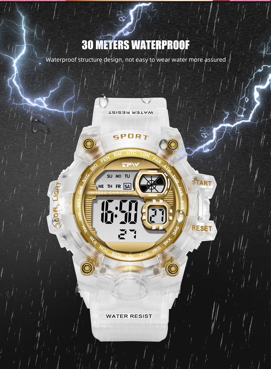 Digital Watches For Women School Girl Student Transparent Color Water Resistent Silicone Strap Stopwatch Alarm Countdown Dual Time Ultra Super Wide-Angle Display Digital Wrist Watches For Men Women