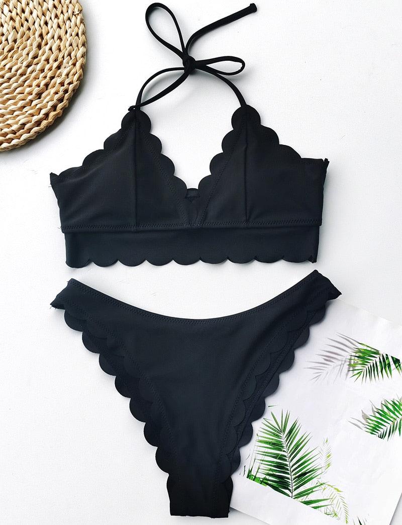 Summer Blue Bikini Women Swimwear Female Swimsuit Women’s Floral Print Lace-up Strapless Padded Comfortable Swimwear Bathing Suit Two-pieces Bikini Set Knotted Bathing Swim Suit