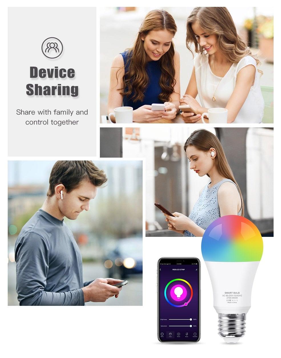 Smart Light Bulb E27 LED Lamp RGB+White+Warm White Work With Alexa Google Home Dimmable Timer Function RGB LED Bulb Bulb-Timer Sunrise Sunset Dimmable Multicolo Warm White No Hub Required Compatible With Alexa Google Home Assistant