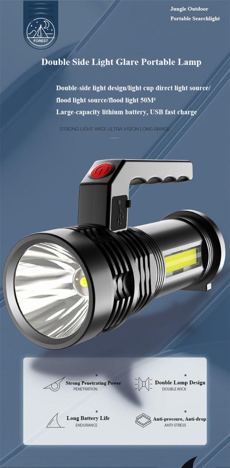 Rechargeable Handheld Flashlights Waterproof 3 Switch Mode Powerful High Lumens Spotlight Fashlight High Power Portable LED Waterproof Outdoor Long Lasting Spot Light Flashlight For Home & Outdoor Use