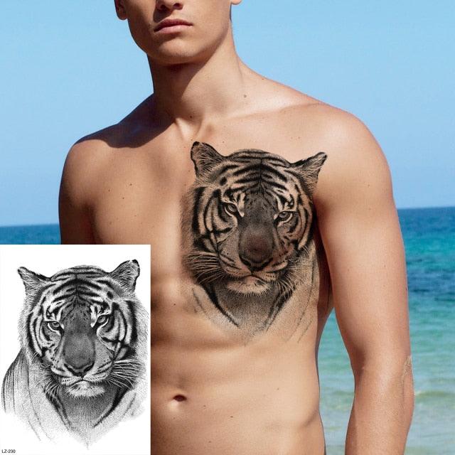 Realistic Lion Temporary Tattoo Black Warrior Sticker Waterproof Luxury Tattoo For Men Women