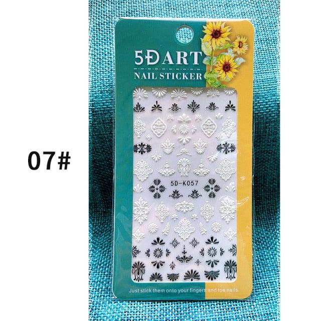 White Embossed Flower Lace 5D Sticker Decal Wedding Nail Art Designs Floral Flower Transfer Decal Geometry 3D Wave Design Decoration for Women Girls Tape Nail Art Stickers Decal Decoration Geometry Transfer Decals Nail Art Decorations Decoration Decal