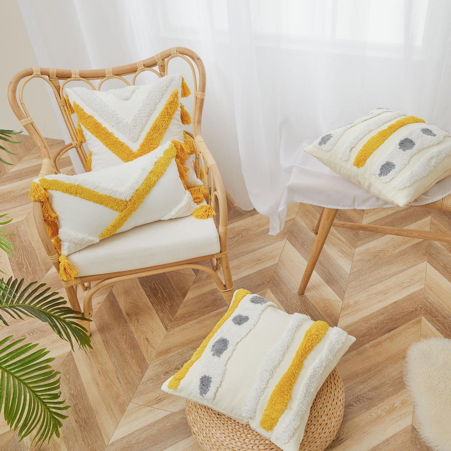 Cushion Cover Cotton Linen Pillowcase Tufted Beige Decorative Fashionable Cotton Hand-Woven Throw Pillow Covers Tufted Pillow Covers Bedroom Throw Pillow Cushion For Bed Home