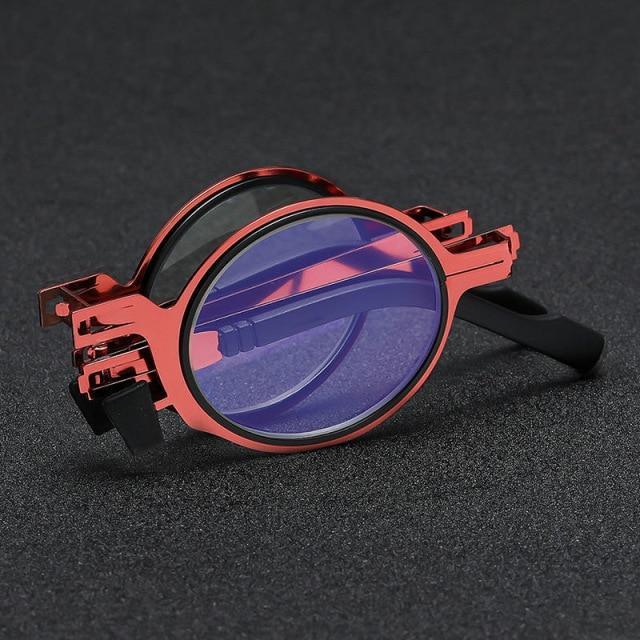 Small Metal Round Folding Reading Glasses Retro Circle Blue Light Computer Grade Glasses Narrow Eyeglasses Frame And Anti Glare Reading Glasses Foldable Computer Reading Glasses For Men +3.5